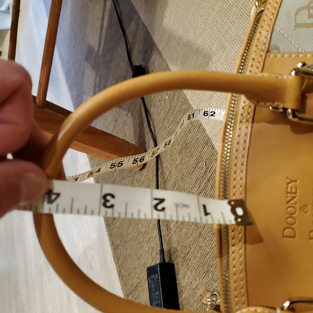 Dooney & Bourke Tassel Tan and Blue Domed Two Handle Satchel Bag - Picture 9 of 15